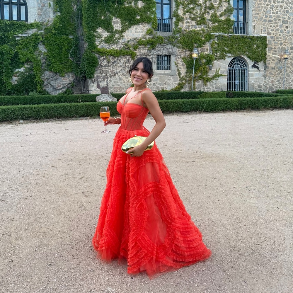 MILLA Tangerine Tulle Ornament Maxi Dress Wedding Guest Lace Up Corset Dress
